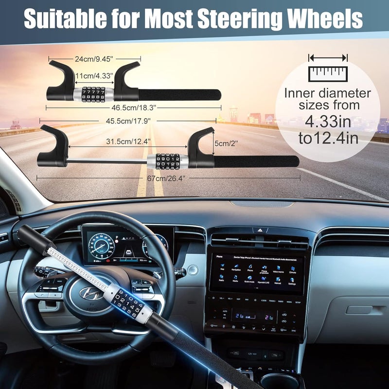 LAMA 5 Digital Combination Car Steering Wheel Lock, Password Code Steering Lock, Retractable Keyless Heavy Duty Steering Wheel Lock, Universal Anti-Theft Car Steering Fit for Cars, Trucks, Vans, SUV - Image 3